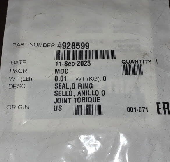Genuine Cummins 4928599 O-Ring Seal – Position Sensor / Engine Sealing O-Ring